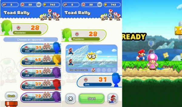 Toads de colores en Super Mario Run