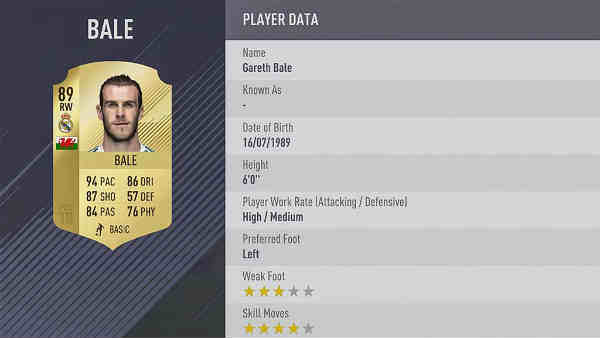 Mejores centrocampistas de FIFA 18 - gareth bale