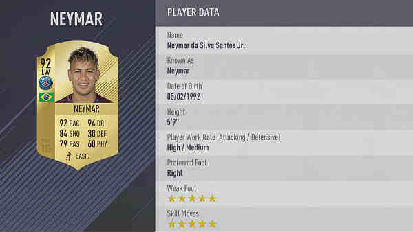 Mejores centrocampistas de FIFA 18 - neymar