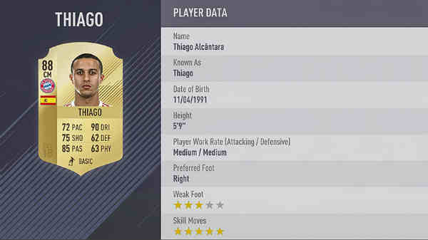 Mejores centrocampistas de FIFA 18 - thiago