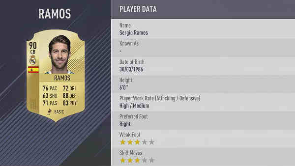 Mejores de la Liga Santander FIFA 18 -sergio ramos