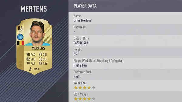 Mejores de la Serie A FIFA 18 - mertens