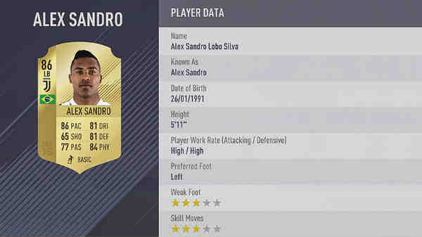 Mejores defensas de FIFA 18 - alex sandro