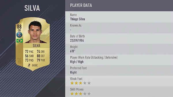 Mejores defensas de FIFA 18 - thiago silva