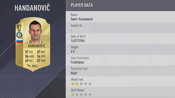 Mejores porteros de FIFA 18 - Handanovic