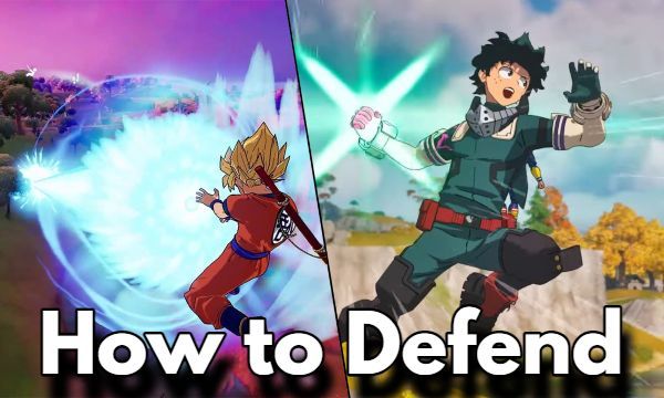 Defending against Kamehameha and Deku's Smash in Fortnite