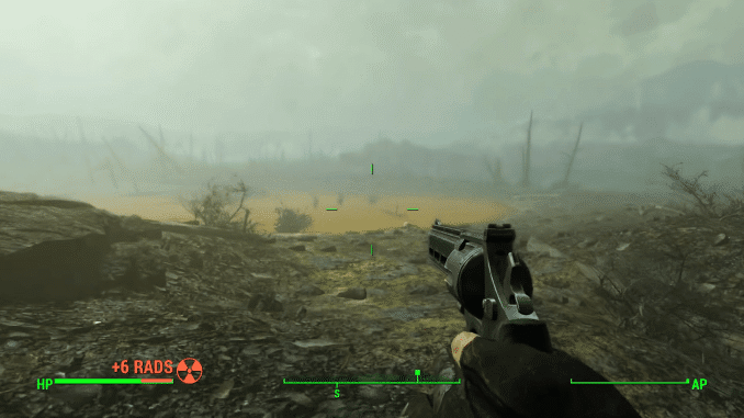 A scene of The Glowing Sea from Fallout 4