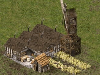 Six bakeries, one mill, and one wheat farm fit comfortably in a 12x17 area. They increase population by 11, produce six times the food, and cost 95 wood.
