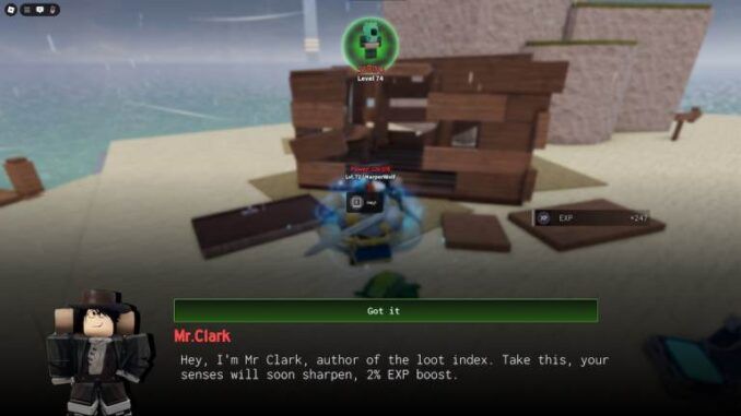 Dialog between Mr.Clark and the player.